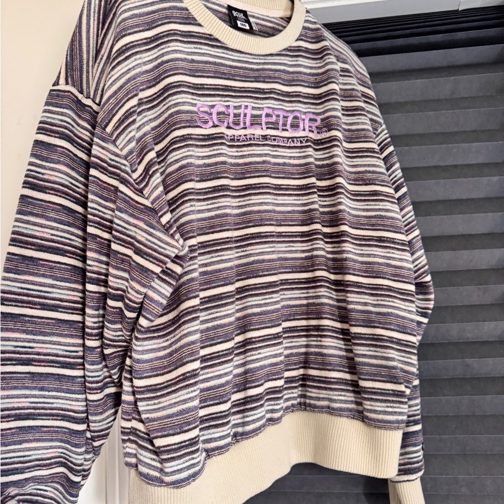 Women's Striped Sweater - Purple Black and Cream